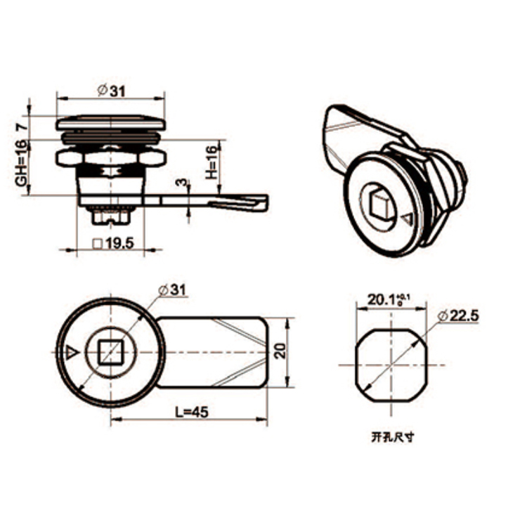 Kansityökalun tyyppi Cam Lock-A6018