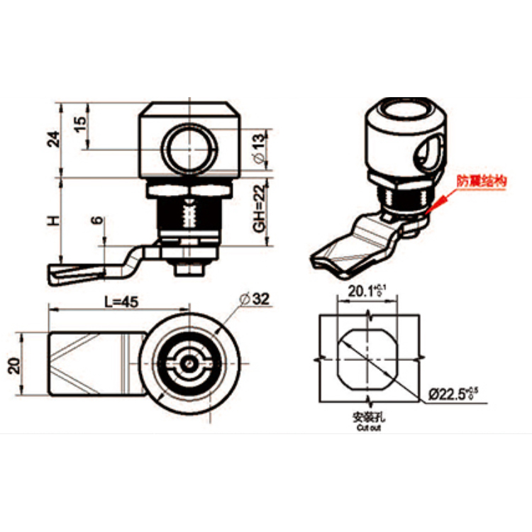 Riippulukkotyökalun tyyppi Cam Lock-A6019