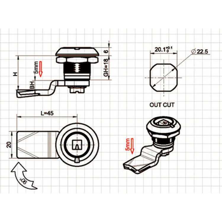 Lyhyt työkalutyyppi Compression Lock-A6025