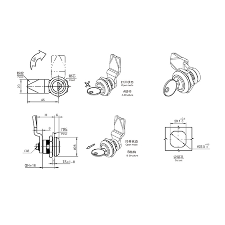 Sylinterimäinen Core Cam Lock-A604