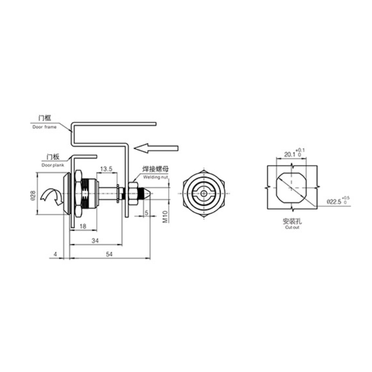 Nupin tyyppi Riippulukon tyyppi Cam Lock-A6051