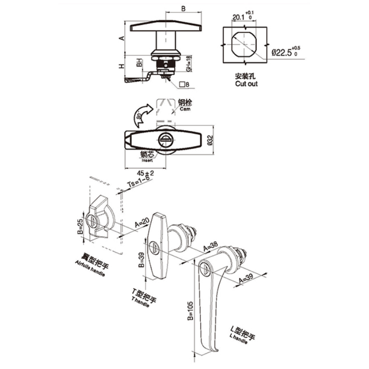 Siipikahvan tyyppi Cam Lock-A6091
