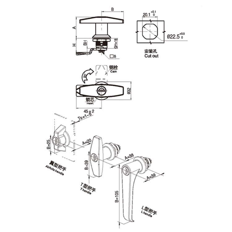 Siipikahvan tyyppi Cam Lock-A6091