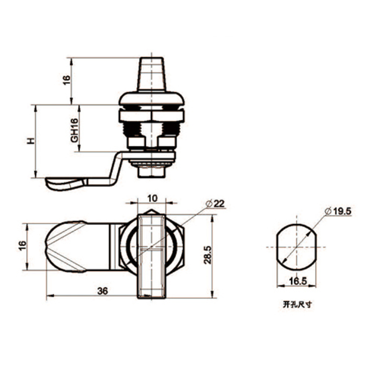 Nupin tyyppi Cam Lock-A6207-4