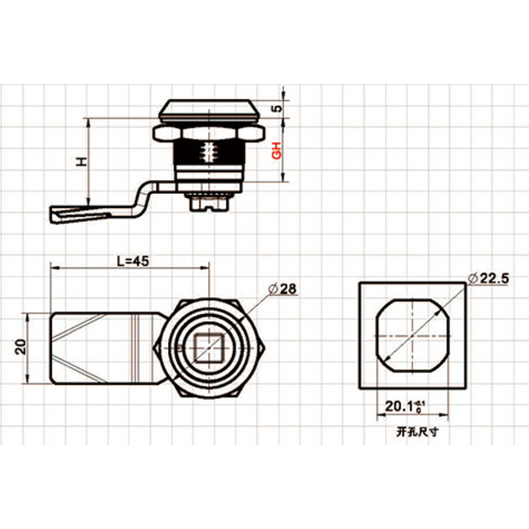 Amerikkalainen vakiotyökalutyyppi Cam Lock-A6301